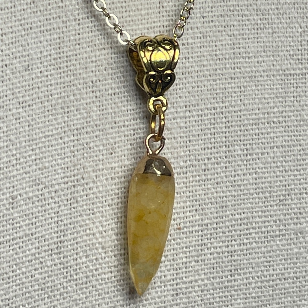 Yellow Jade Nugget Necklace Pendant Gold Plated Chain - Picture 5 of 15